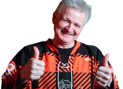 Pat Doyle smiling with thumbs up.